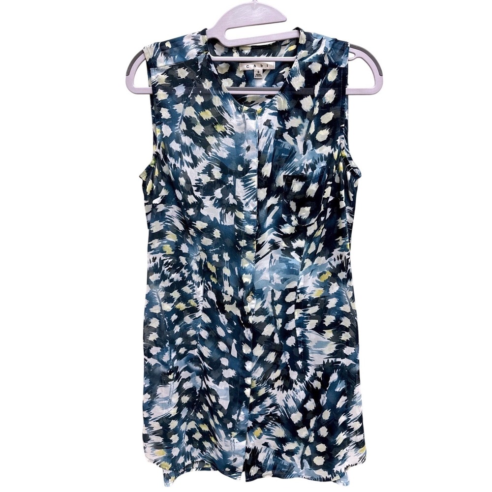 Cabi‎ Sleeveless Button Front Sheer Tunic Top Womens Size S Casual Summer Chic